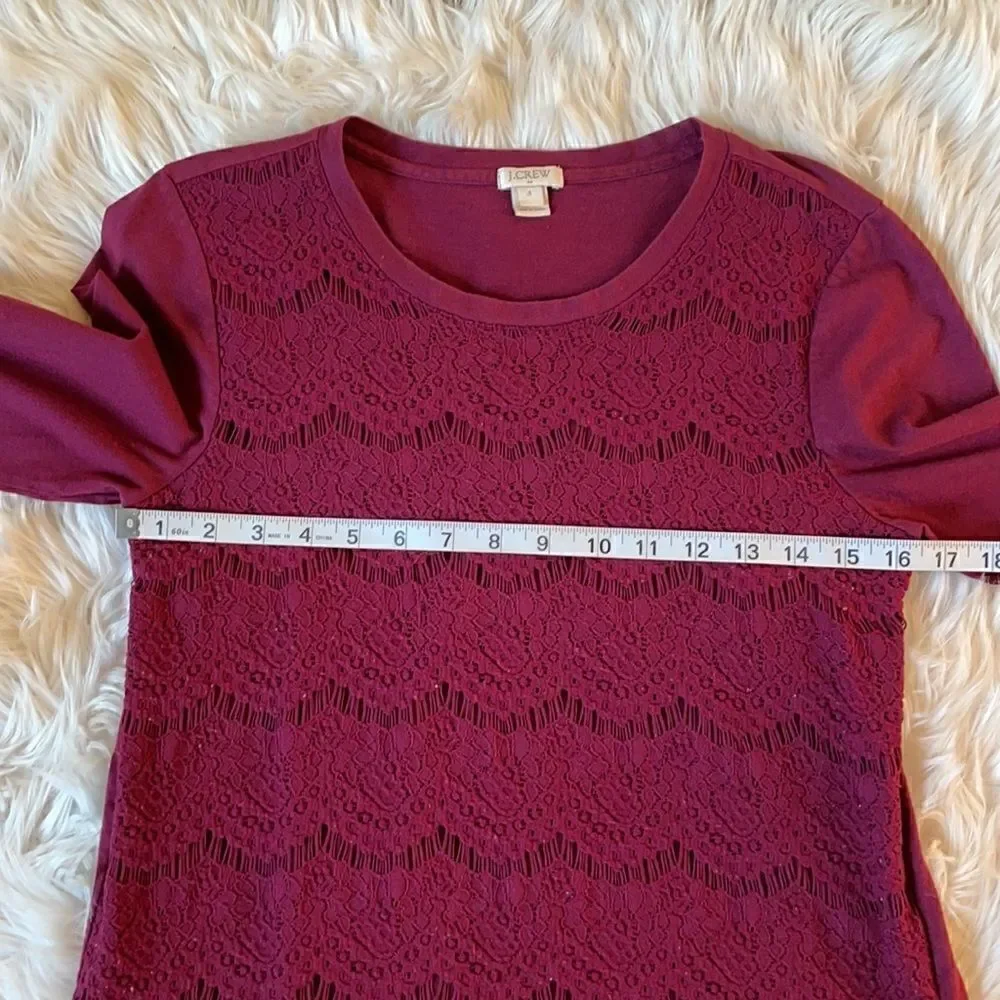J. Crew Burgundy Crew Neck Pullover Lightweight Lace Top (Size: Small)
